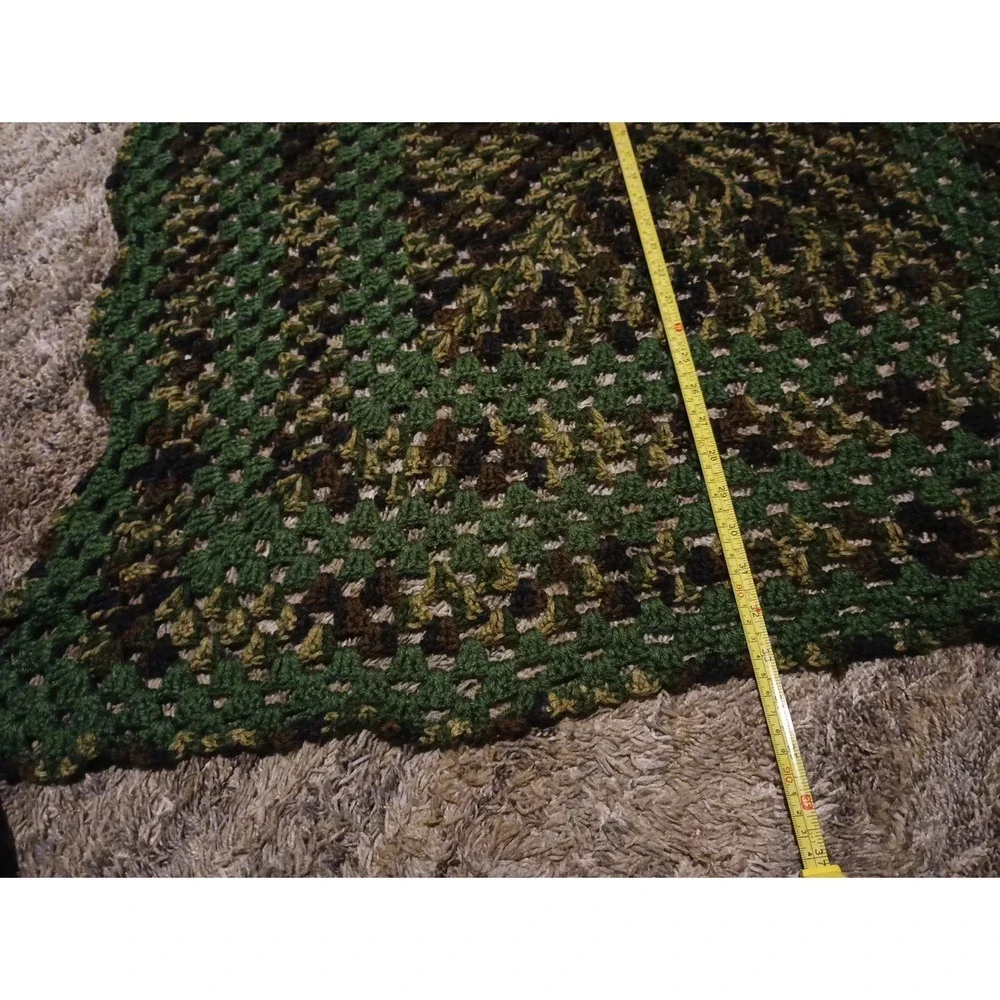Nostalgic Military Green Vintage Handmade Crochet Knit 33in Square Trow Blanket